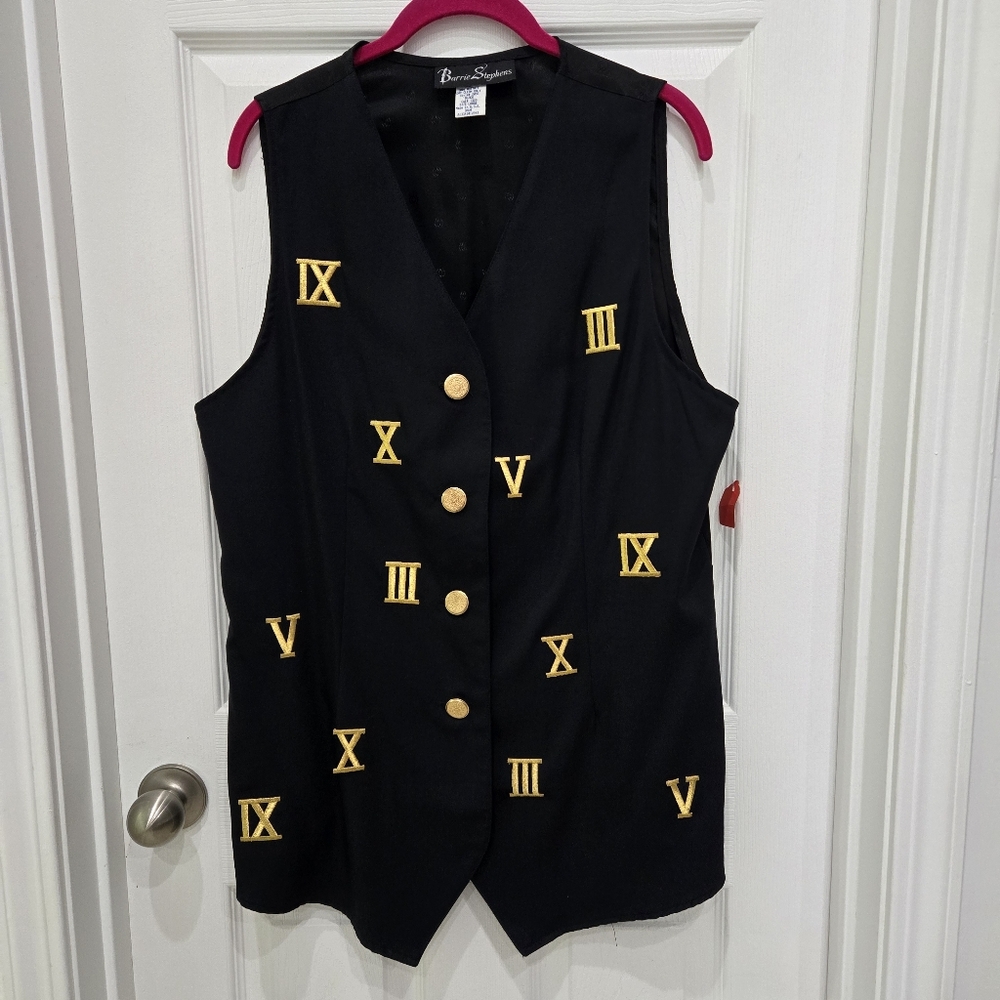 Barrie Stephens Vintage 80s/90s Black Vest Size L Embroidered Roman Numerals